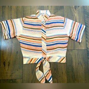Vintage Crop Stripe Button Down Top